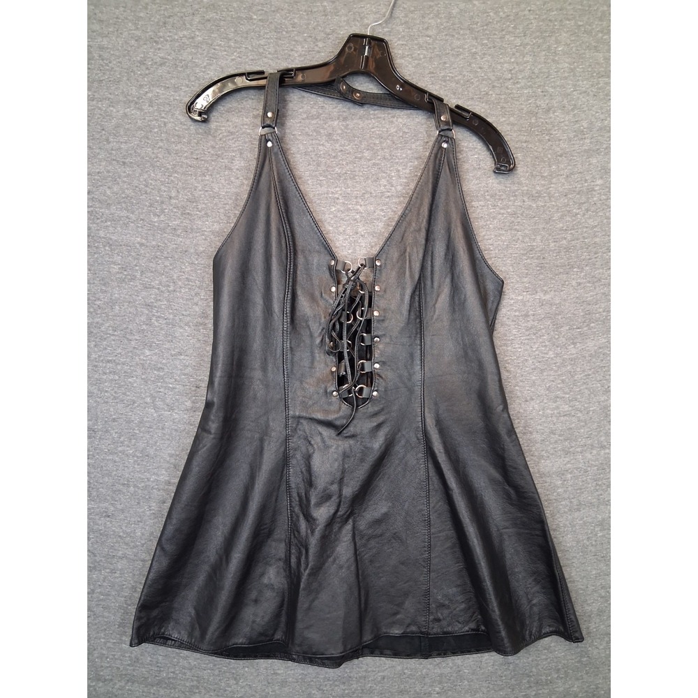 Allure Leather Dress XL Black Lace Up Halter Fit Flare Punk Biker Grunge Canada